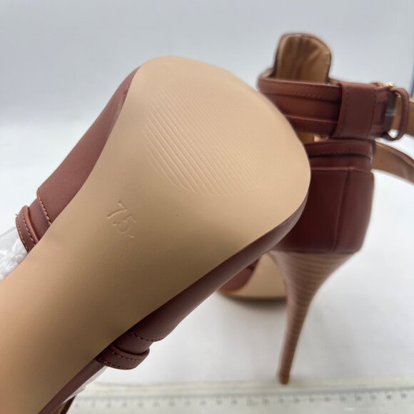 XYD Brown Peep Toe Sandal Ankle Booties Dual Buckled Straps Stiletto Heels Pumps - Picture 6 of 8